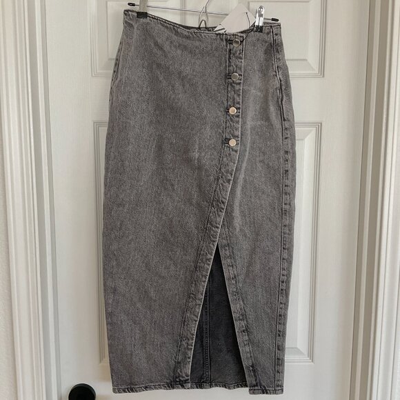 [⭐ PRICE FIRM] ZARA Denim Crossover Midi Skirt in Dark Gray Z1975 Medium M - Picture 6 of 16